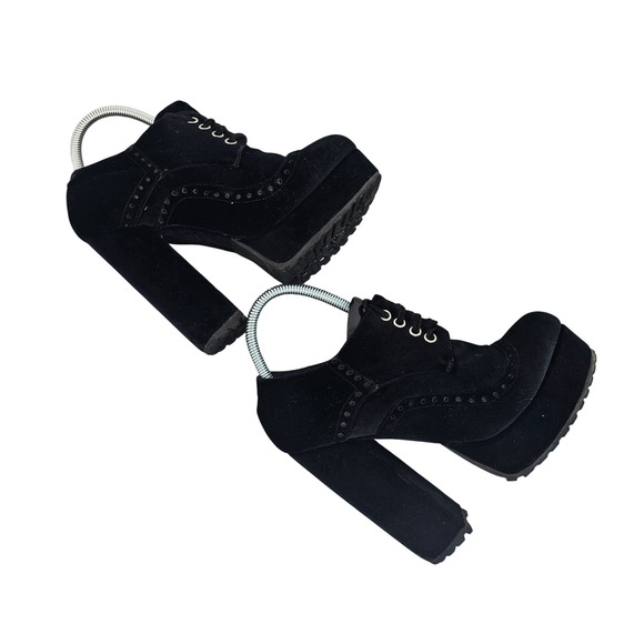 Jeffrey Campbell Pomeroy Black Velvet Platform Brogue Heel Boots 8.5 Y2K Goth - Picture 2 of 10